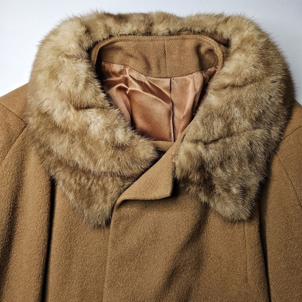 Cashmere Fur Collar 50s/60sVintage Camel Swing Coat Large, Size 10/12 - Picture 16 of 17
